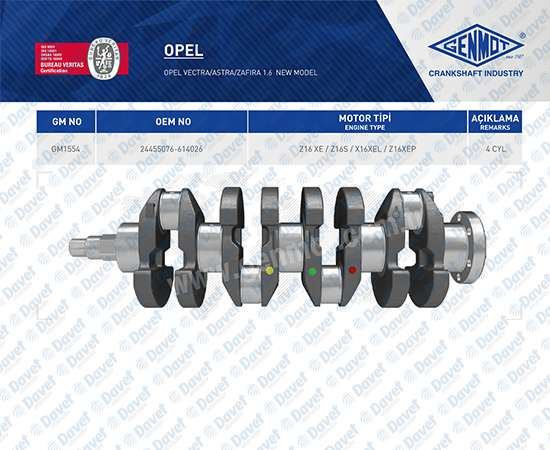 GENMOT GM1554 Krank Mili Opel Vectra Astra Zafira Vectra B C 1.6 Z16 Okuyucu Yuvali